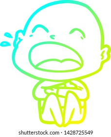 cold gradient line drawing of a cartoon shouting bald man