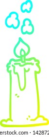 cold gradient line drawing of a cartoon candle burning