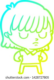 cold gradient line drawing of a cartoon woman