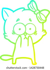 cold gradient line drawing of a cartoon cat