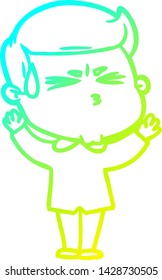 cold gradient line drawing of a cartoon man sweating