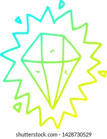 cold gradient line drawing of a cartoon diamond