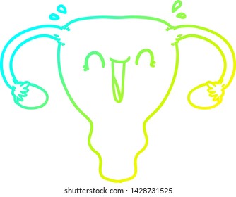cold gradient line drawing of a cartoon happy uterus 