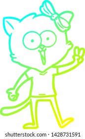 cold gradient line drawing of a cartoon cat