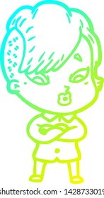 cold gradient line drawing of a cartoon surprised girl