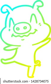 cold gradient line drawing of a cartoon drunk pig