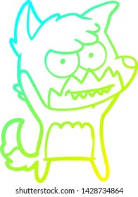 cold gradient line drawing of a cartoon grinning fox