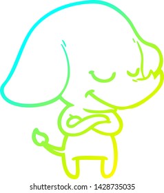 cold gradient line drawing of a cartoon smiling elephant