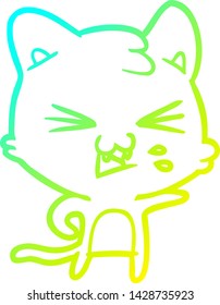 cold gradient line drawing of a cartoon cat hissing