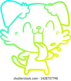 dibujo de línea de degradado frío de un perro jadeante de dibujos animados