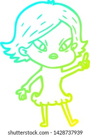 cold gradient line drawing of a cartoon stressed woman