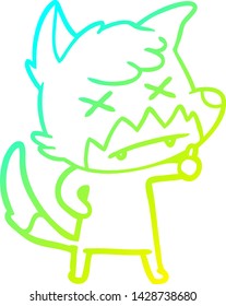 cold gradient line drawing of a cartoon dead fox