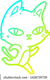 cold gradient line drawing of a cartoon cat staring