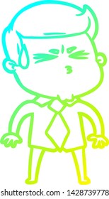 cold gradient line drawing of a cartoon man sweating