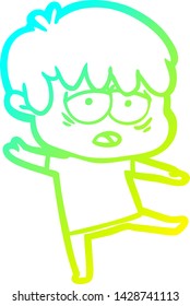 dibujo de línea de gradiente frío de un niño exhausto de caricatura