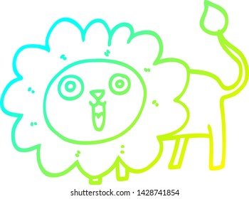 cold gradient line drawing of a cartoon happy lion
