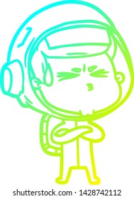 cold gradient line drawing of a cartoon stressed astronaut