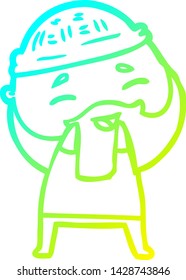 dibujo de línea de gradiente frío de un hombre barbudo feliz