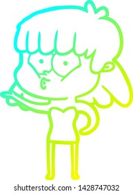 cold gradient line drawing of a cartoon whistling girl