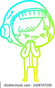 cold gradient line drawing of a cartoon astronaut woman