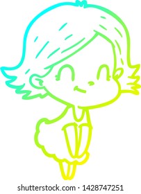 cold gradient line drawing of a cartoon friendly girl