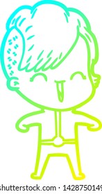 cold gradient line drawing of a cartoon happy hipster girl