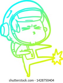 cold gradient line drawing of a cartoon stressed astronaut