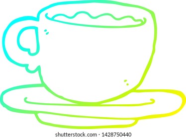 dibujo de línea de gradiente frío de una taza de té de dibujos animados