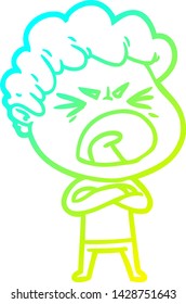 cold gradient line drawing of a cartoon furious man