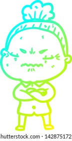 dibujo de línea de gradiente frío de una vieja fastidiada