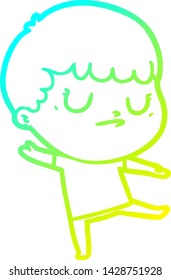 cold gradient line drawing of a cartoon grumpy boy