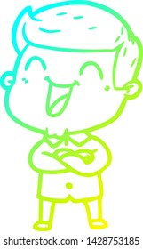 desenho de linha de gradiente frio de um homem de desenho animado rindo