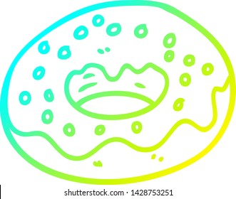 cold gradient line drawing of a cartoon chocolate coated donut