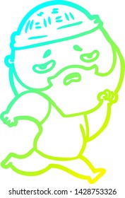 cold gradient line drawing of a cartoon worried man with beard