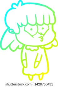 dibujo de línea de degradado frío de una niña silbadora de dibujos animados