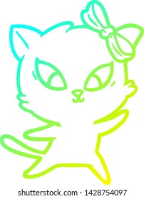 cold gradient line drawing of a cartoon cat