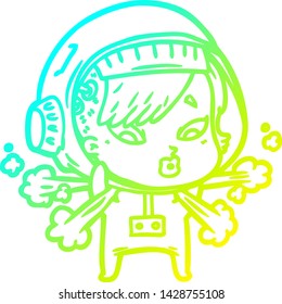 dibujo en línea de gradiente frío de una astronauta de dibujos animados