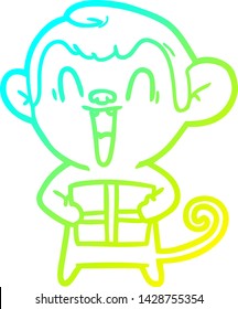dibujo en línea de gradiente frío de una caricatura de mono riéndose