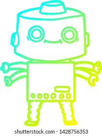 cold gradient line drawing of a cartoon robot