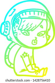 dibujo en línea de gradiente frío de una astronauta de dibujos animados