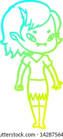 cold gradient line drawing of a cartoon friendly vampire girl