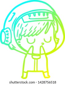 dibujo en línea de gradiente frío de una astronauta de dibujos animados