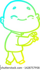 dibujo de una línea de gradiente frío de un hombre calvo feliz