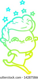 cold gradient line drawing of a cartoon excited man