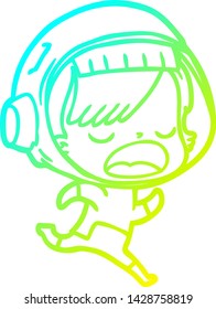 cold gradient line drawing of a cartoon running astronaut