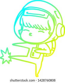 cold gradient line drawing of a cartoon curious astronaut