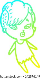 cold gradient line drawing of a cartoon surprised girl