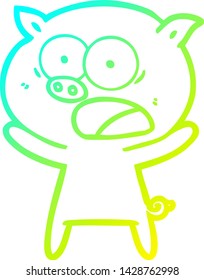 cold gradient line drawing of a cartoon pig shouting