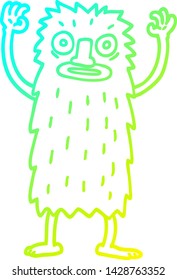 cold gradient line drawing of a cartoon yeti monster