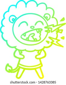 cold gradient line drawing of a cartoon roaring lion in dress